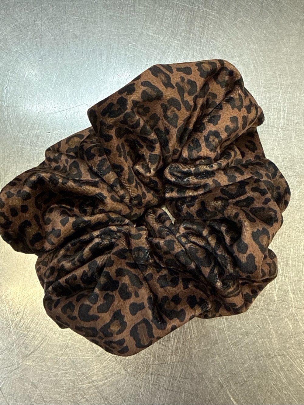 Leopard Print Brown Satin Scrunchie - Women Accessories
